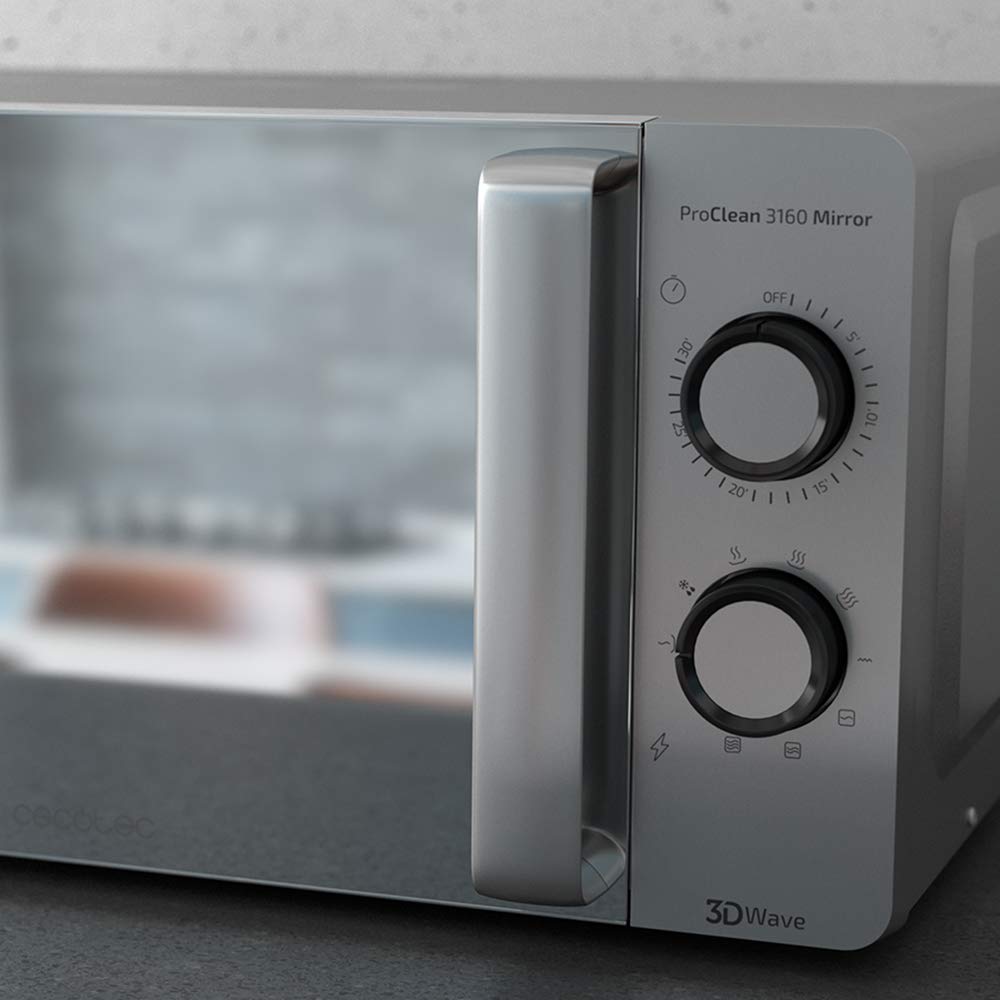 Micro-ondes avec grill 800 W – 20 L, technologie 3D, finition argent miroir