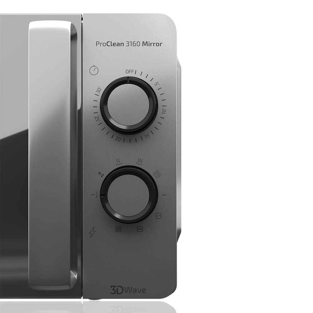 Micro-ondes avec grill 800 W – 20 L, technologie 3D, finition argent miroir